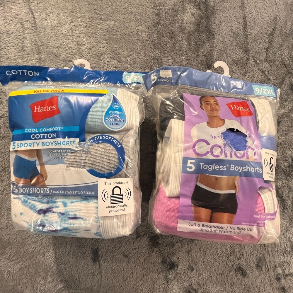 Hanes Boyshorts Cotton Tagless Breathable No Ride Up Woman's Size 9/2XL (5-Packs